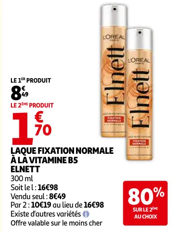 Offre: Laque fixation normale à la vitamine b5 Elnet