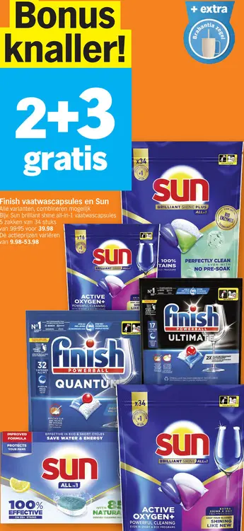 Promotie: Finish vaatwascapsules en Sun