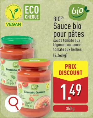 Offre: Sauce bio pour pâtes
