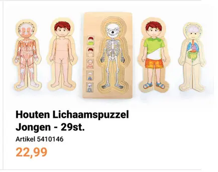 Aanbieding: Small Foot  -  Houten Lichaamspuzzel Jongen, 29st.
