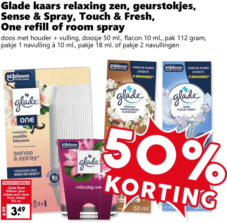 Aanbieding: Kaars relaxing zen, geurstokjes, Sense & Spray, Touch & Fresh, One refill of room spray