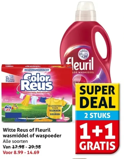 Aanbieding: Witte Reus of Fleuril wasmiddel of waspoeder