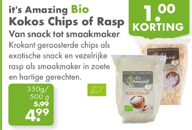 Aanbieding: it's Amazing Bio Kokos Chips of Rasp