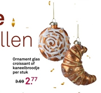 Aanbieding: Ornament glas croissant of kaneelbroodje