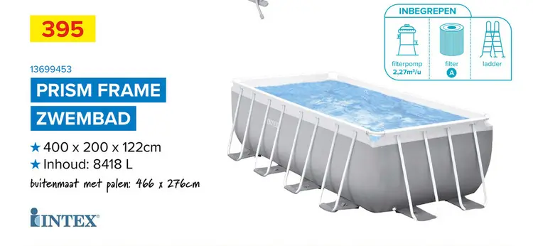 Promotie: Intex Prism Frame Zwembad 26790GN - 400x200x122cm - Incl. Filterpomp en Ladder