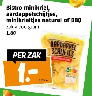 Aanbieding: Bistro minikriel, aardappelschijfjes, minikrieltjes naturel of BBQ