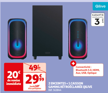 Aanbieding: 2 ENCEINTES + 1 CAISSON GAMING RÉTROÉCLAIRÉE