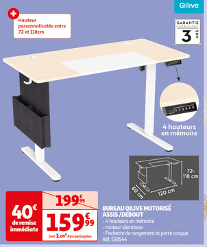 Aanbieding: BUREAU QILIVE MOTORISÉ ASSIS/DEBOUT