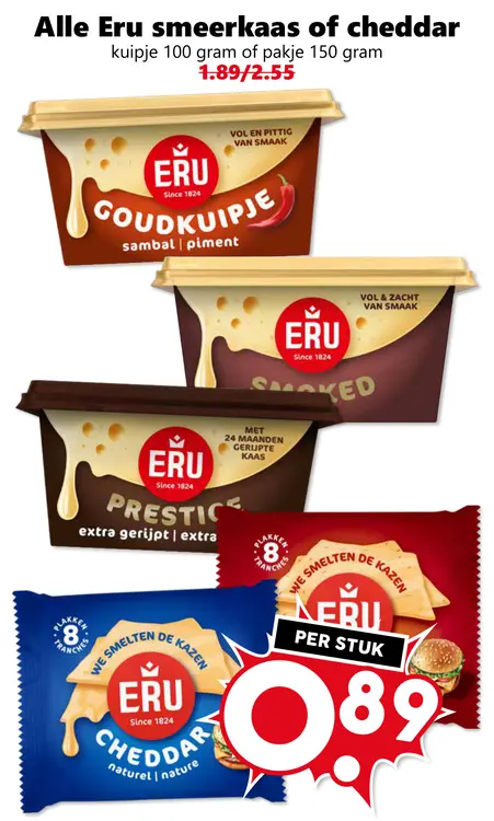 Aanbieding: Alle Eru smeerkaas of cheddar