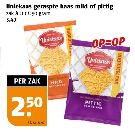 Aanbieding: Uniekaas geraspte kaas mild of pittig