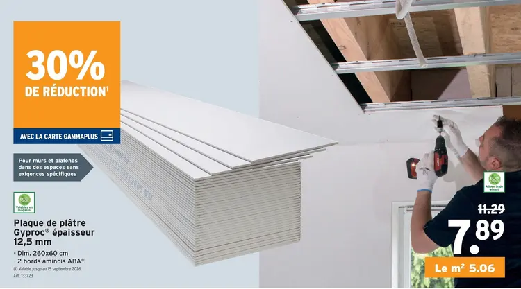 Offre: Plaque de plâtre Gyproc® épaisseur 12,5 mm