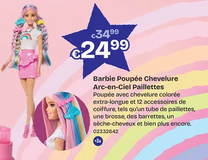 Offre: Barbie Poupée Chevelure Arc-en-Ciel Paillette