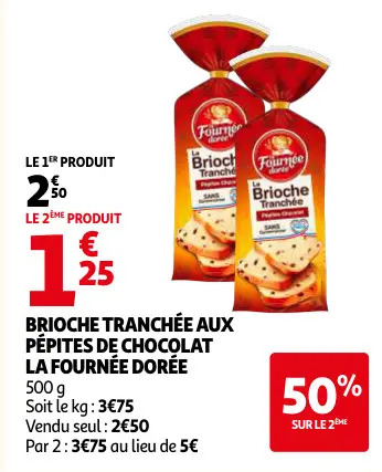 Offre: Brioche tranchée aux pépites de chocolat