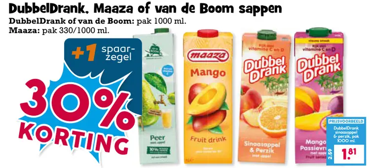 Aanbieding: DubbelDrank, Maaza of van de Boom sappen