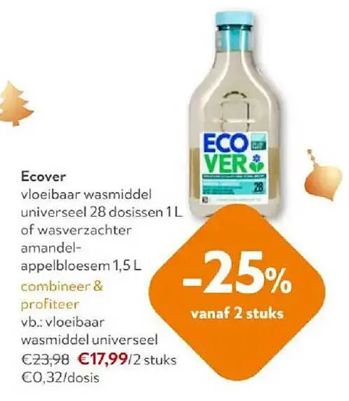 Promotie: Ecover vloeibaar wasmiddel universeel of wasverzachter