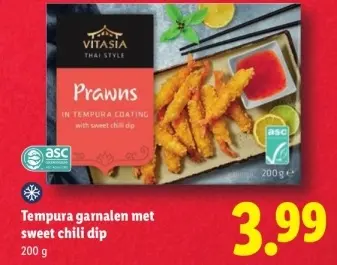 Aanbieding: Tempura garnalen met sweet chili dip
