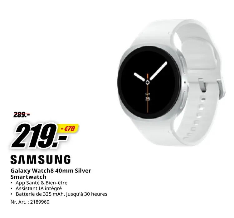 Offre: Galaxy Watch8 40mm Silver Smartwatch