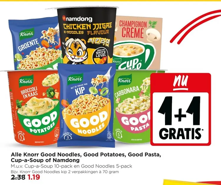 Aanbieding: Knorr Good Noodles, Good Potatoes, Good Pasta, Cup-a-Soup of Namdong