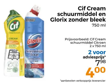 Aanbieding: Cif Cream schuurmiddel en Glorix zonder bleek