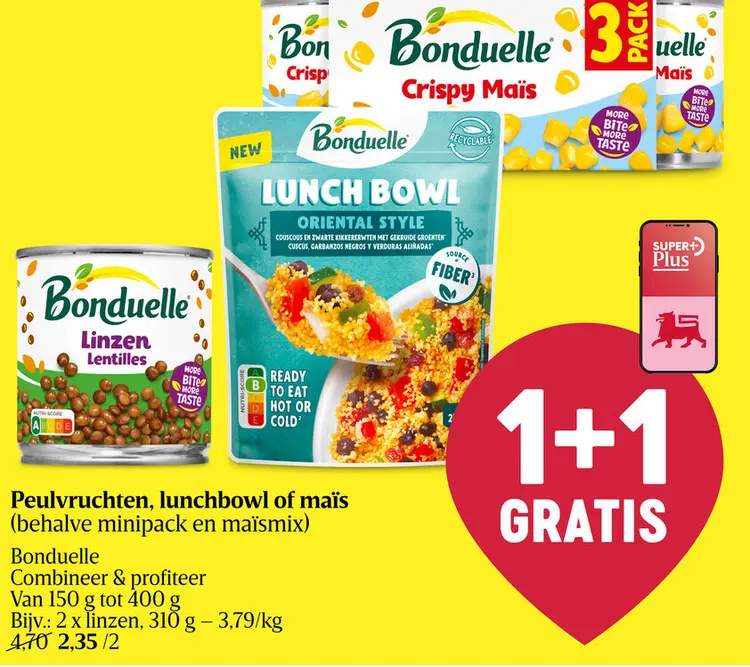 Promotie: Peulvruchten, lunchbowl of maïs