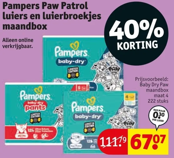 Aanbieding: Paw Patrol luiers en luierbroekjes maandbox
