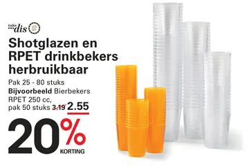 Aanbieding: Shotglazen en RPET drinkbekers herbruikbaar