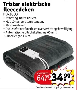 Aanbieding: Tristar elektrische fleecedeken