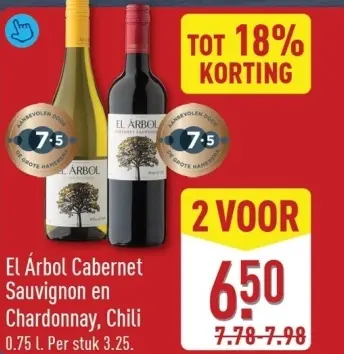 Aanbieding: El Árbol Cabernet Sauvignon en Chardonnay, Chili