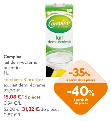 Offre: lait demi-écrémé ou entier