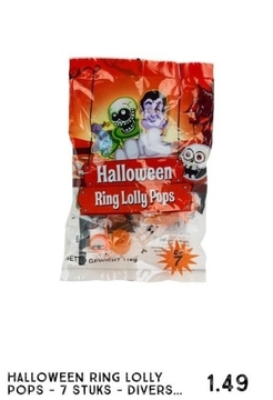 Aanbieding: Halloween ring lolly pops - 7 stuks - diverse smaken
