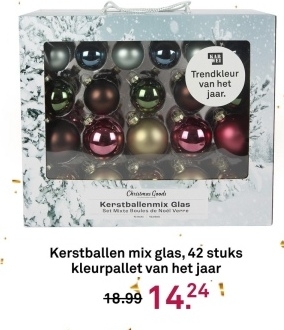 Aanbieding: Kerstballen mix glas, kleurpallet van het jaa