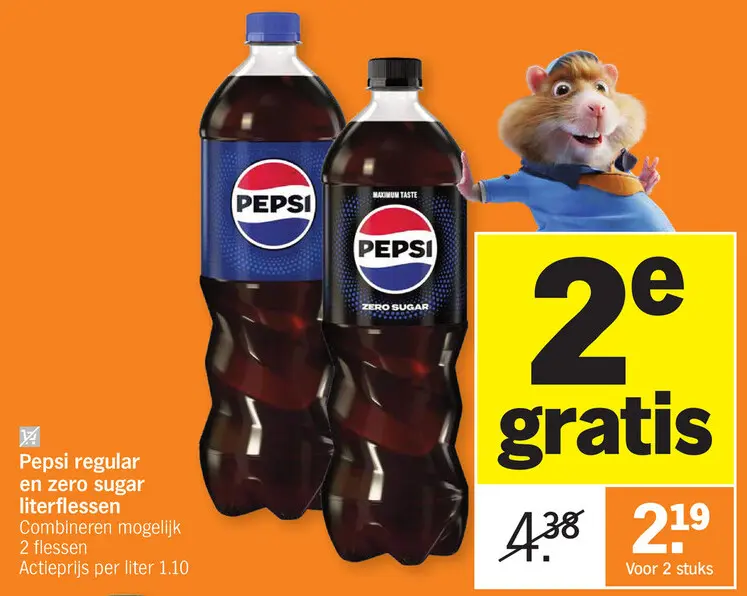 Promotie: Pepsi regular en zero sugar literflessen