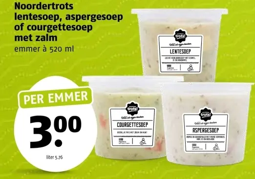 Aanbieding: lentesoep, aspergesoep of courgettesoep met zalm
