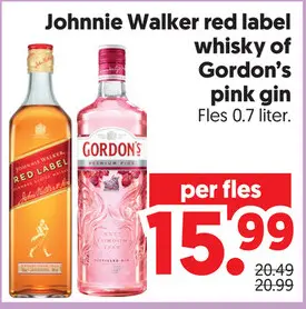 Aanbieding: Johnnie Walker red label whisky of Gordon's pink gin