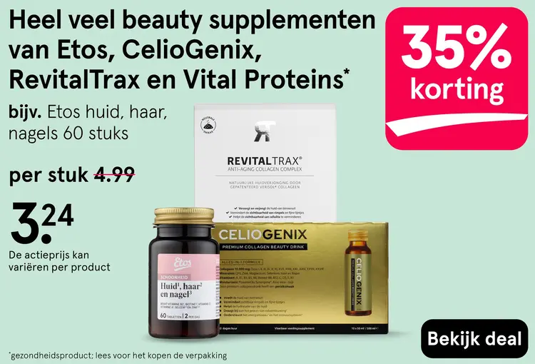 Aanbieding: Heel veel beauty supplementen van Etos, CelioGenix, RevitalTrax en Vital Proteins
