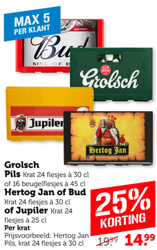Aanbieding: Grolsch Pils, Hertog Jan of Bud of Jupiler
