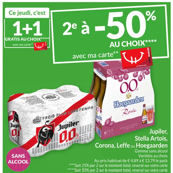 Offre: Jupiler, Stella Artois, Corona, Leffe ou Hoeg