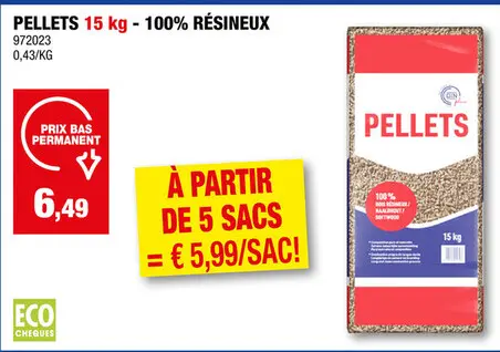 Offre: BG pellets bois résineux 15kg