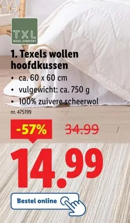 Aanbieding: Texels wollen hoofdkussen