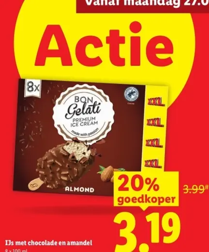 Aanbieding: IJs met chocolade en amandel