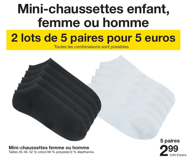 Offre: Mini-chaussettes enfant, femme ou homme