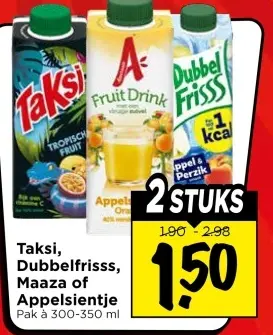 Aanbieding: Taksi, Dubbelfrisss, Maaza of Appelsientje