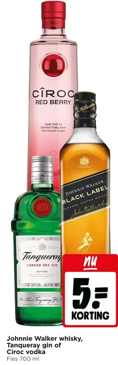 Aanbieding: Johnnie Walker whisky, Tanqueray gin of Ciroc vodka