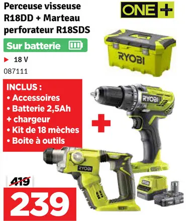 Offre: Perceuse visseuse R18DD + Marteau perforateur