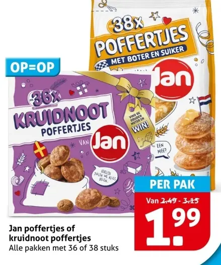 Aanbieding: Jan poffertjes of kruidnoot poffertjes