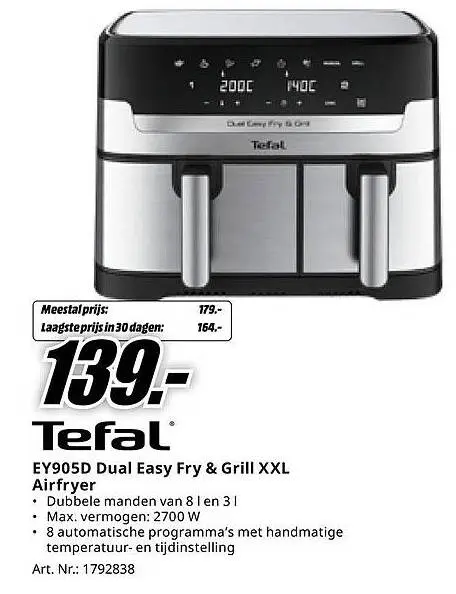 Aanbieding: EY905D Dual Easy Fry & Grill XXL Airfryer