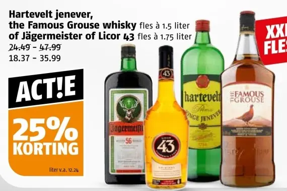 Aanbieding: Hartevelt jenever, the Famous Grouse whisky of Jägermeister of Licor 43