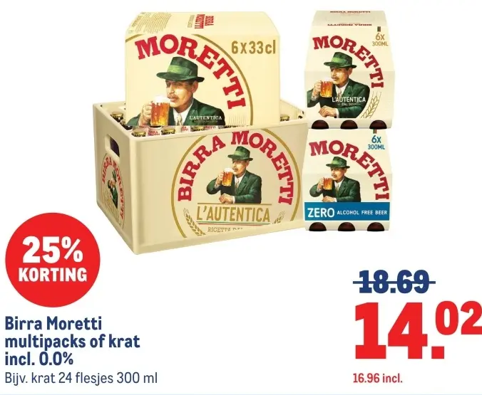 Aanbieding: Birra Moretti multipacks of krat incl. 0.0%