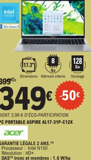Offre: PC portable Aspire AL17-31P-C12X