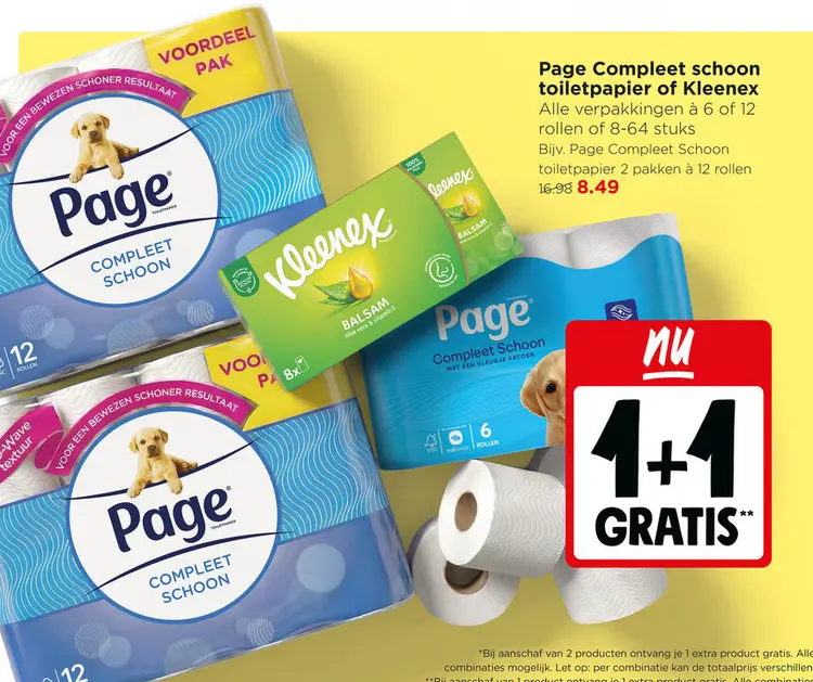Aanbieding: Page Compleet schoon toiletpapier of Kleenex